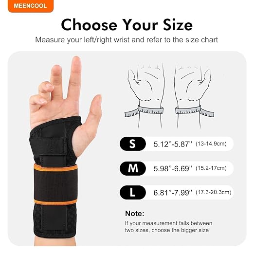 MEENCOOL Carpal Tunnel Wrist Brace Night Support with Splint for Left Hand | Adjustable Wrist Splint Men Women for Pain Relief – Support for Tendonitis, Arthritis, Sprain, Sleeping & Daily Use, Size S