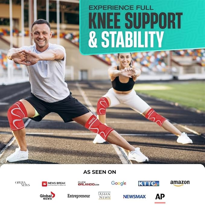 Modvel Compression Knee Brace for Women & Men - 2 Pack Knee Brace for Women Running Knee Pain, Knee Support Sleeve, Workout Sports Braces for Meniscus Tear ACL & Arthritis Pain Relief Orange XXX-Large