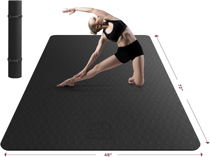 HAPBEAR Extra Large Yoga Mat - 72"x48"x6mm (1/4 inch), Non-Slip, Durable, Thick Wide Exercise Mat for Home Workouts, Yoga, Pilates, Stretching and Cardio Workouts