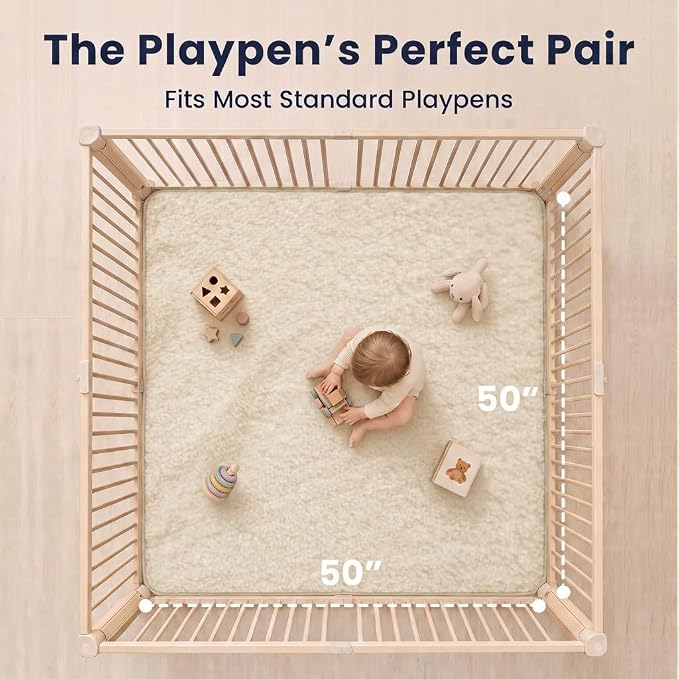 Huloo Sleep Baby Play Mat for Floor,Large 79"×79" Playpen Mat for Toddler,Infant,Kids,1.3" Thick Non-Slip Nursery Rug,Water Repellent Soft Padded Activity Mats for Tummy Time,Crawling,Playroom(Cream)