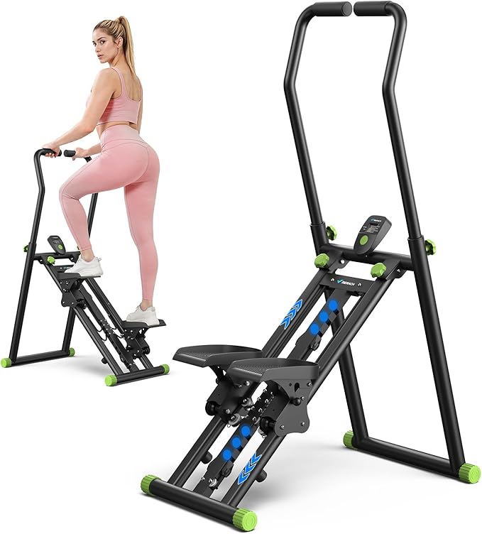 MERACH Stair Stepper with Adjustable Resistance, Foldable Stair Climber | Multi-Level Resistance, 3 Adjustable Angles, Stable Triangle Design, 300 lbs Capacity, Foldable Stair Climber, LCD Monitor