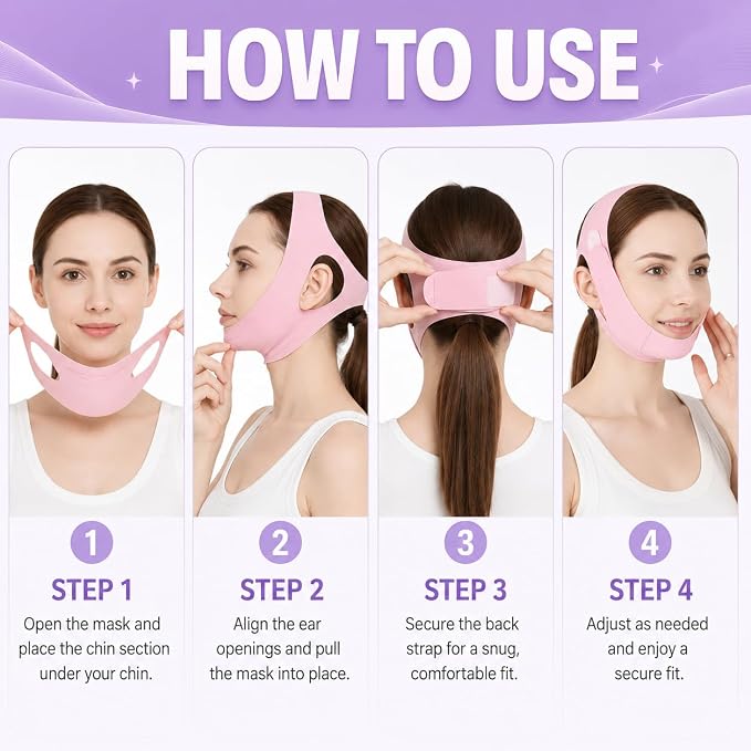 Chin Strap for Sleeping,Adjustable Chin Strap,Jaw Strap,Jawline Shaper,Pink