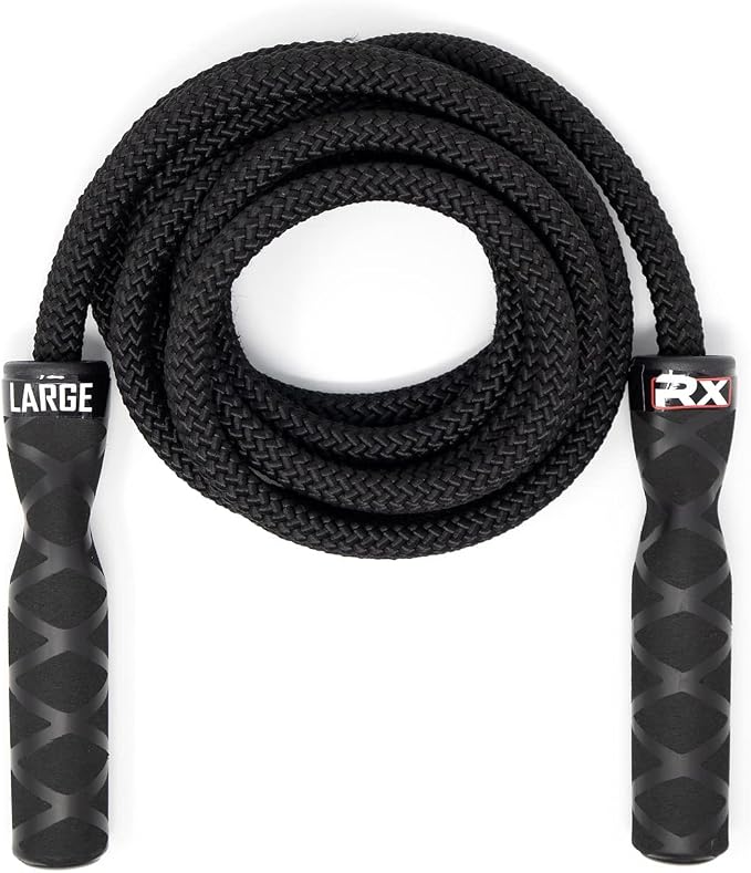 Rx Smart Gear Drag Jump Rope w/Non Slip Ergonomic Handles - Weighted Polypropylene Rope for Fitness & Exercise, Cardio Workout, WOD | Speed Jumping Rope for Men & Women