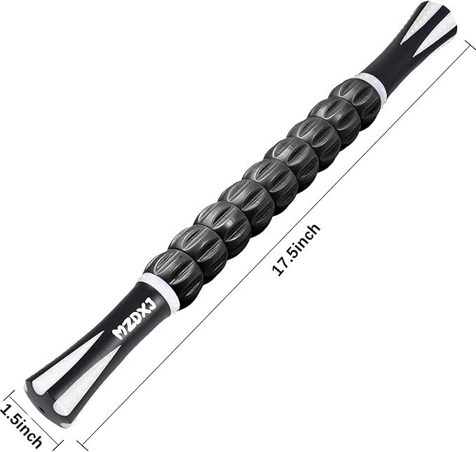 Muscle Roller Massage Roller Stick- Deep Tissue Fascia Blaster for Myofascial Pain Relief, Lymphatic Drainage & Body Sculpting, Handheld Physical Therapy & Recovery Tool (White Black)