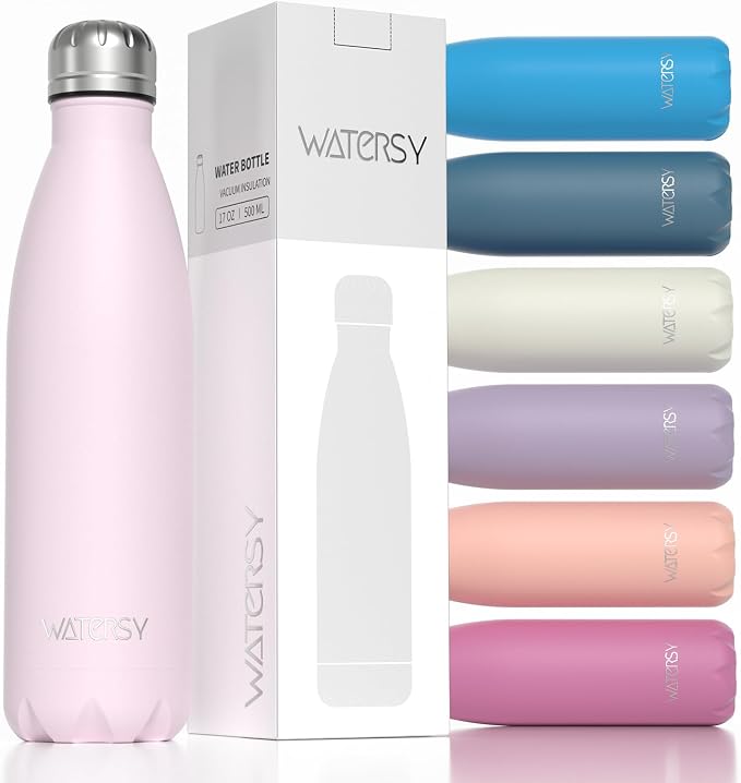 WATERSY Stainless Steel water bottles,17oz/500ml Insulated Water Bottle | Pink metal water bottle Keeps Drink Cold and Hot,BPA Free kids water bottles for School,Gym,Travel,Sports