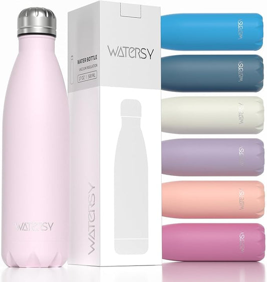 WATERSY Stainless Steel water bottles,17oz/500ml Insulated Water Bottle | Pink metal water bottle Keeps Drink Cold and Hot,BPA Free kids water bottles for School,Gym,Travel,Sports