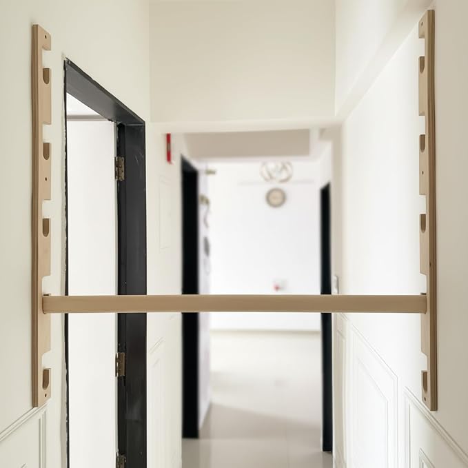Leinuosen Doorway Pull-up Bar Sets Adjustable 5 Levels Wooden Doorway Pull-up Bar and 2 Door Frame with 6 Sets of Screw-in Heavy-duty Door-mounts to Fits 118cm