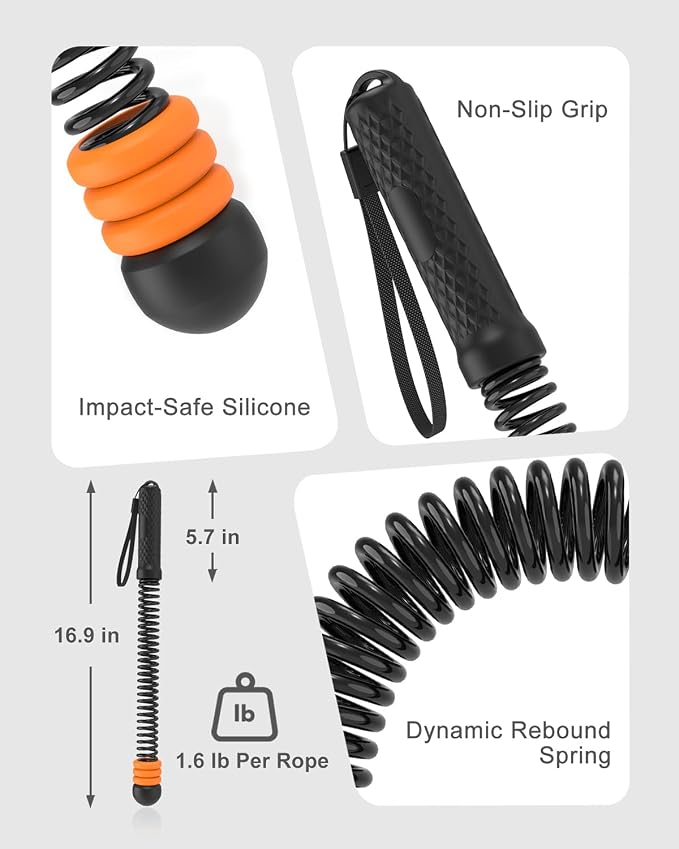 Adjustable Ropeless Battle Ropes,Home Gym Workout Equipment | with 6 Weight Rings, Heavy Duty Cordless Battle Rope for HIIT & Cardio Full-Body Workout, Non-Slip Spiral Handles