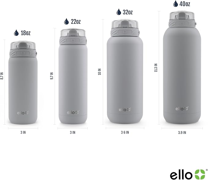 Ello Cooper 18oz Insulated Stainless Kids Water Bottle with Straw, Gray | Leakproof kids water bottle with straw and carry handle. BPA-free, keeps drinks cold 23 hours, backpack friendly for school.