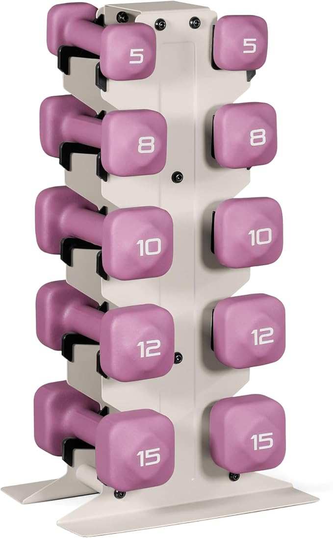 Tone Fitness Neoprene Dumbbell Set with Storage Rack – Non-Slip, Anti-Roll Hand Weights for Home Gym Workouts | 20 lb, 32 lb, 50 lb, 60 lb & 100 lb Options