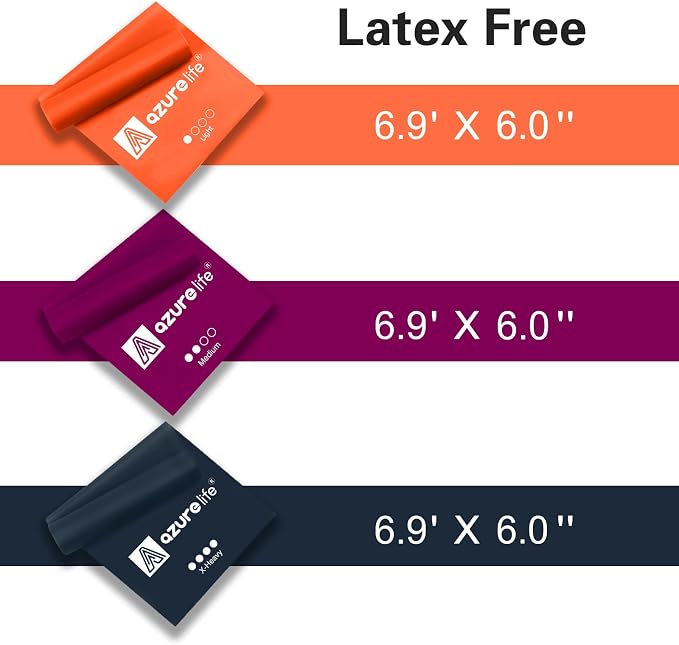 A AZURELIFE Resistance Bands,Professional Long Non-Latex Elastic Stretch Bands,Exercise Bands for Physical Therapy, Yoga, Pilates, Rehab, at-Home or The Gym Workouts, Strength Training