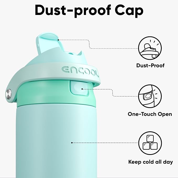 ENCOOL Leakproof Insulated Water Bottle with Straw Dual-Sip Water Bottle Bag-Safe Design for Work, Commute & Gym – Keeps Drinks Cold All Day, 24 oz, Ice Blue