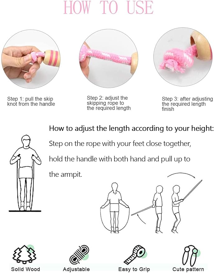 Jump Rope for Kids, Lorvain Adjustable Skipping Rope | Kids Jump Ropes with Wooden Handle for Girls Boys, Weighted Jumping Ropes for Fitness Workout Exercise Outdoor Fun Activity