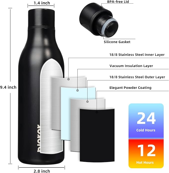 BJPKPK 18oz Insulated Water Bottle, Stainless Steel Bottle with Carry Strap