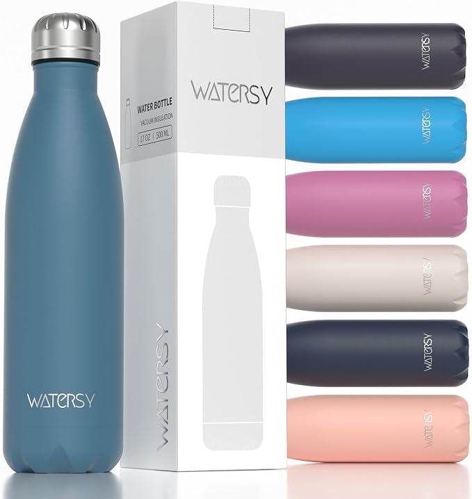 WATERSY Stainless Steel water bottles,17oz/500ml Insulated Water Bottle | Smog Blue metal water bottle Keeps Drink Cold and Hot,BPA Free kids water bottles for School,Gym,Travel ,Sports