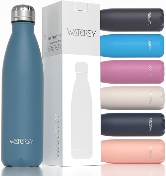 WATERSY Stainless Steel water bottles,17oz/500ml Insulated Water Bottle | Smog Blue metal water bottle Keeps Drink Cold and Hot,BPA Free kids water bottles for School,Gym,Travel ,Sports