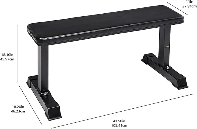 Amazon Basics Sturdy Flat Weight Bench for Home Gym, Strength Training, Stable Assembly, Black