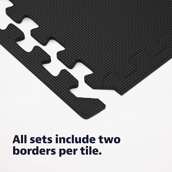 We Sell Mats 3/8" Thick Multipurpose EVA Foam Exercise Floor Mat, 12"x12" Interlocking Kid-Friendly Tiles, Anti-Fatigue for Home, Gym, Playpens, Classrooms