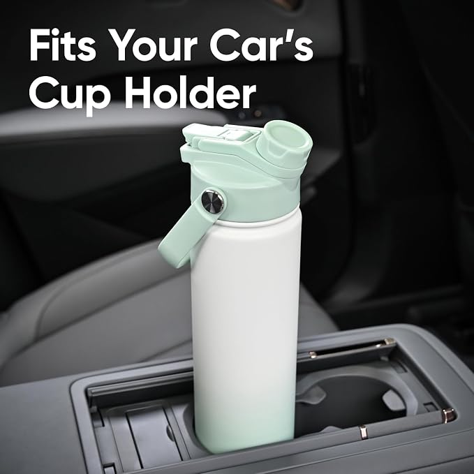 24 oz Insulated Water Bottle, 2-in-1 Lid, Straw & Spout with Protected, Leak Proof, Keep Cold 24H, Cup Holder Fit, Stainless Steel, Metal, Reusable, for Travel, Gym and School, 2 Lids, Iced Mint