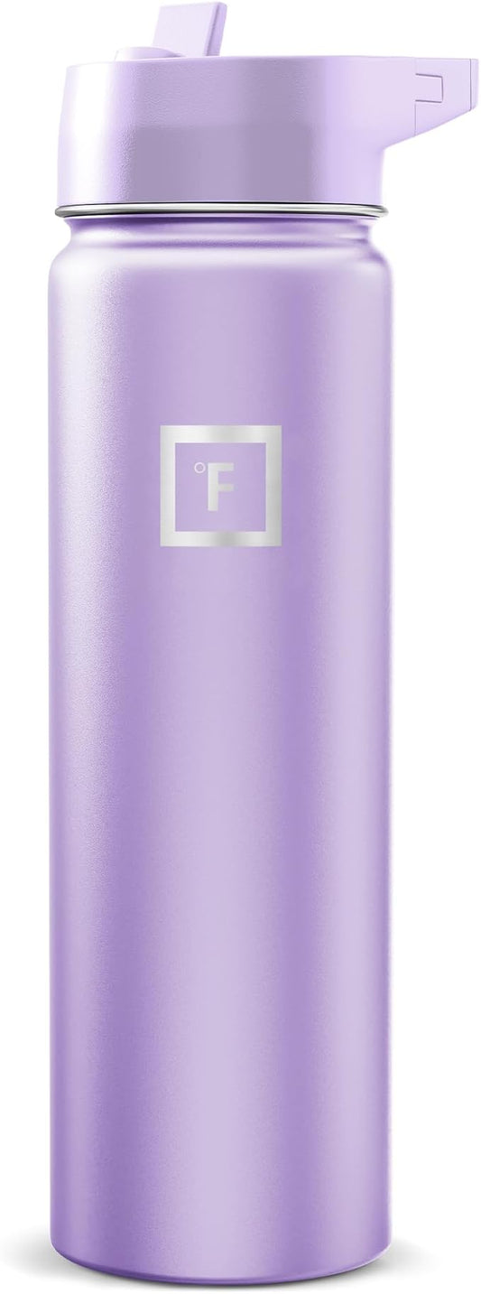 IRON °FLASK 24 oz Wide Mouth Water Bottle with Straw | Insulated Stainless Steel Sports Water Bottle with Leakproof Straw Lid - BPA Free, Cold 24 Hrs, Sweat Free (Lavender)