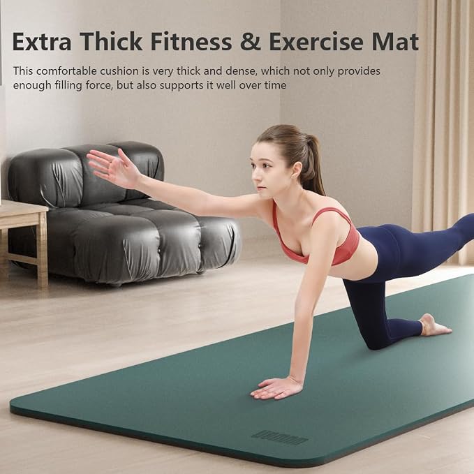 Wide Yoga Mat-80cm Extra Thick 1/3'' Fitness Exercise Mat Carry Strap