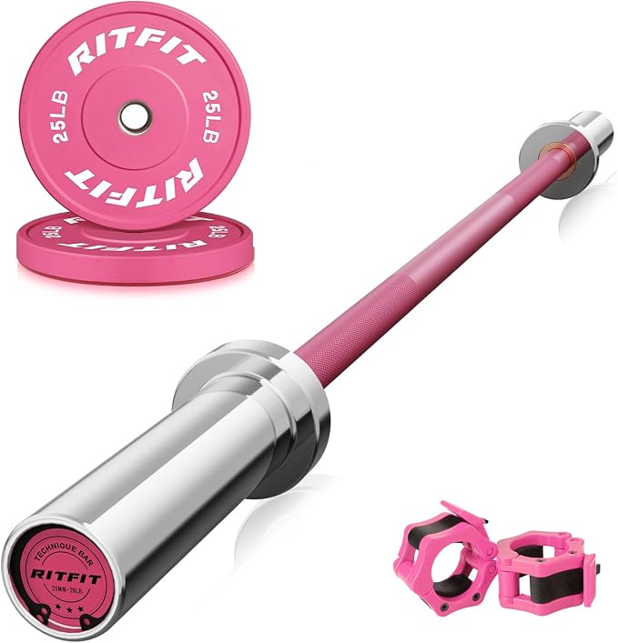 RITFIT Pink Olympic Bumper Plates with Steel Insert for Home Gym | High-Density Rubber with Low Bounce, 2-Inch Olympic Bore with Steel Insert, Pink Color for Strength Training