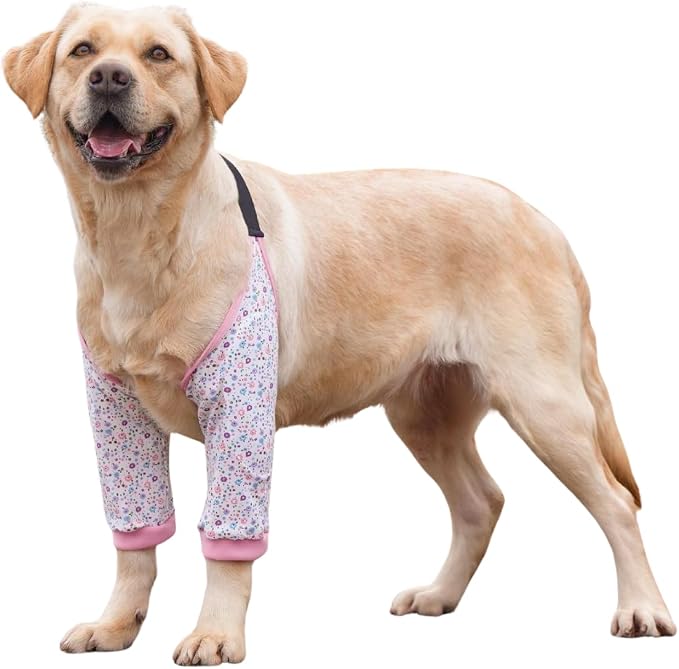 HDKUW Dog Elbow Protector for Calluses, Recovery Suit for Front Legs, Cone Collar Alternative to Stop Licking Wounds, Cover Sleeve for Small Medium Large Dogs - Floral 3XL