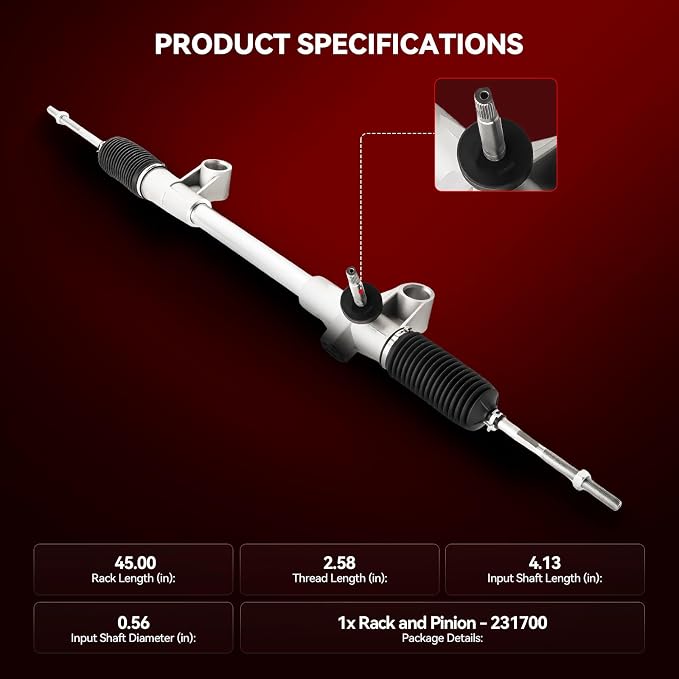 Torchbeam Power Steering Rack & Pinion Assembly Fit for 1974-1978 Mustang II, 1974-1980 Pinto, 1975-1980 Bobcat, Hydraulic System Steering, Replaces OEM 23-1700