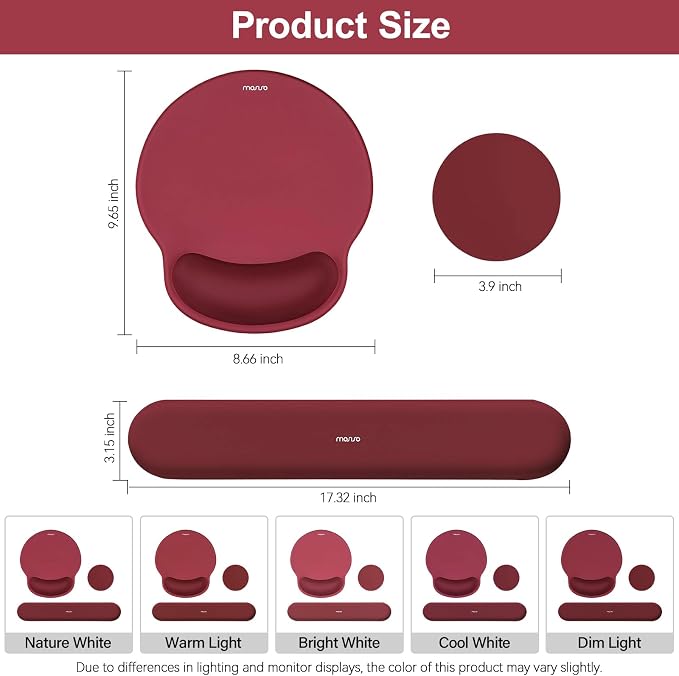MOSISO Wrist Rest Support for Mouse Pad&Keyboard Set, Wine Red | Circle Curved Ergonomic Mousepad Non-Slip Base Home/Office Pain Relief&Easy Typing Pad with Soft Cloth&Silicone Lining