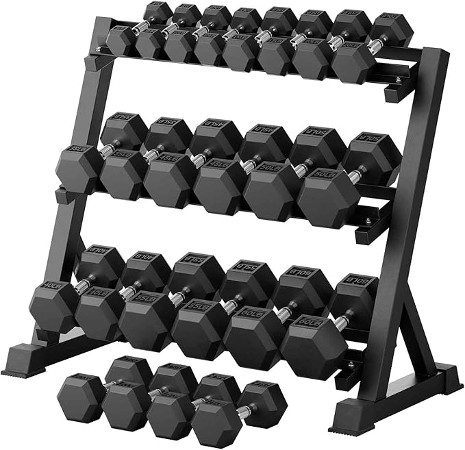 RitFit Rubber Coated Hex Dumbbell Weights Set for Home Gym | Cast Iron Core, Anti-Slip Knurled Chrome Handle, Hexagon Anti-Roll, Heavy-Duty Dumbbell Set for Strength Training