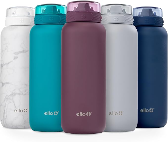 Ello Cooper 22oz Insulated Stainless Steel Water Bottle with Straw, Figgy Pudding