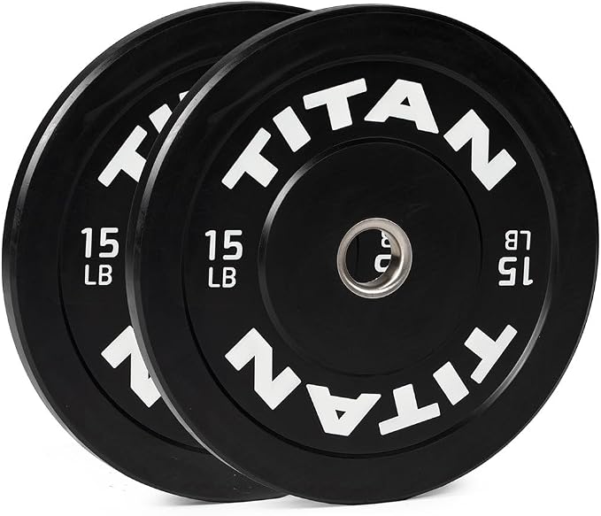Titan Fitness Economy Series Black Olympic Bumper Plates, Durable Rubber Exterior with Steel Core, Weightlifting and Strength Training Weight Plate