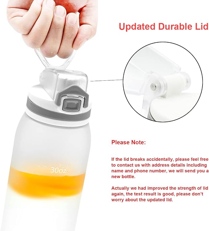 Water Bottle BPA Free Tritan with Time Markers, 30oz Large Durable Gym Plastic Bottle for Fitness, Outdoor Enthusiasts, Leakproof White (Pack of 1)