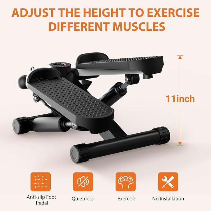 Sweetcrispy Mini Stair Steppers with Resistance Bands for Exercise at Home, Portable Exercise Twist Stepper Machine for Full Body Workout, 300LBS Capacity