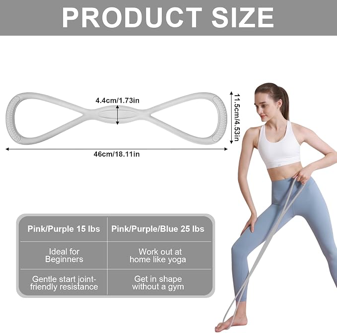 Figure 8 Resistance Band: Resistance Bands with Handles for Working Out - 8 Shaped Resistance Bands for Women - Exercise Bands for Arms - Fullbody Yoga Pulling Rope
