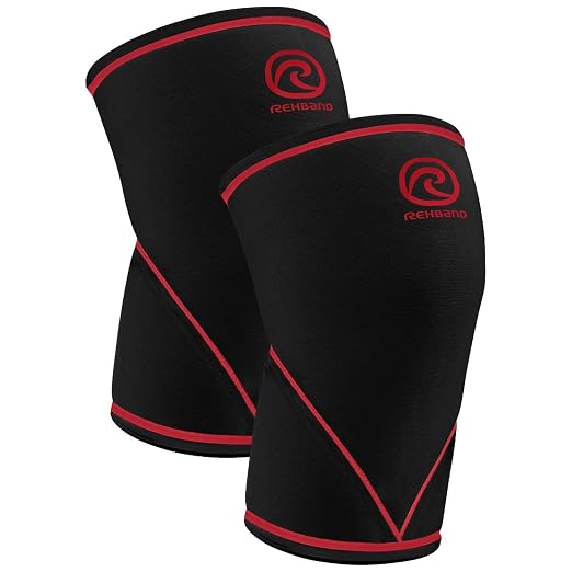 Rehband Classic 7mm V Knee Sleeve for Weightlifting, Competition Grade Powerlifting Knee Sleeve, Compression Sleeve for Crossfit, Squats, Gym & Heavy Lifts, Colour:Black/Red - 1 Pair, Size:Medium