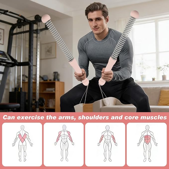 Ropeless Battle Ropes, 2 Pcs Weighted Cordless Workout Ropes with Non-Slip Handles, Training Ropes for Home Gym, HIIT, Strength & Full Body Workout, with Carry Bag & Cooling Towel