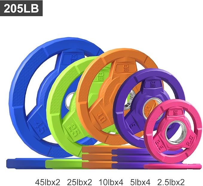 Color Coded 2-Inch Rubber Coated Olympic Grip Plate for Barbell,Solid Cast Iron Weight Plates for Strength Training, Weightlifting, Home Gym, 2.5/5/10/15/25/35/45 LB, Single and Pair