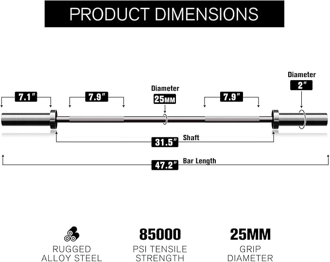 RITFIT Olympic Barbell 4ft/6ft - 2 Inch Weight Bar for Strength Training, Weightlifting, Squat, Deadlift, Bench Press, Curl, Overhead Press - 350lbs/500lbs Capacity