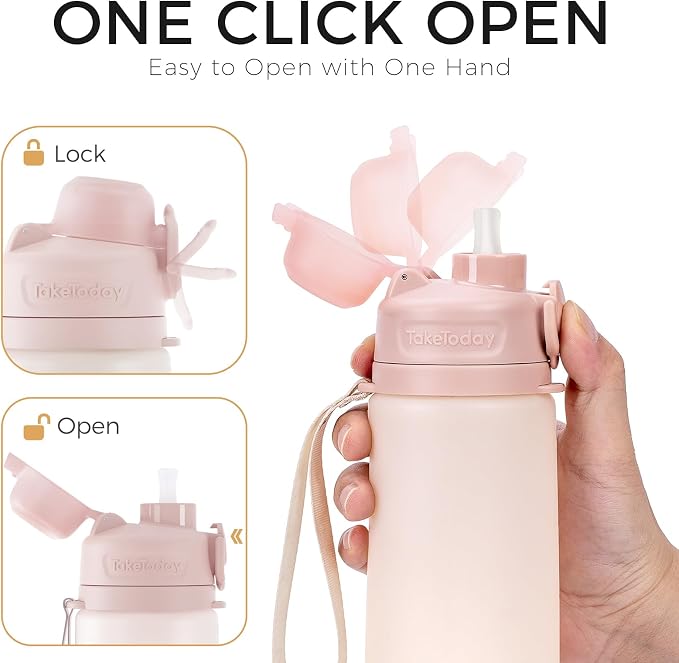 TakeToday Collapsible Water Bottles 21oz (600mL), Foldable Platinum Silicone Travel Water Bottle with Straw & Carry Strap, Leak-Resistant Screw Lid, Wide Mouth, BPA-Free for Hiking, Camping, Travel