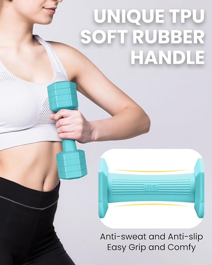 Adjustable Dumbbells Set, 4 in 1 Hand Weights Set for Women Men 10 LB/ 12 LB Dumbbell Pair Each 2lbs 3lbs 4lbs 5lbs Weights Dumbbells Set with TPU Soft Rubber Handle for Home Gym Exercise Fitness
