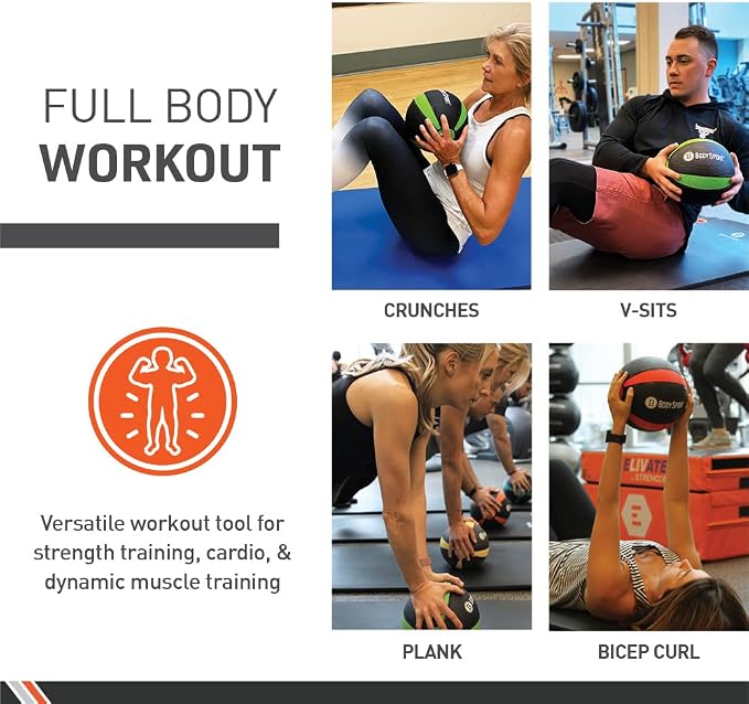 Body Sport Medicine Ball – Weighted Exercise Ball – at-Home Gym Equipment – Fitness Workout Ball – Cardio & Torso Strength Training
