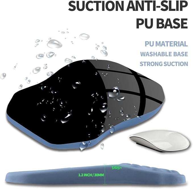Ergonomic Raised Mouse Pad Wrist Support with Bilateral Slope Memory Foam Mousepad for Wrist Rest and Carpal Tunnel Pain Relief 11.8x7.9〃 Stone Blue