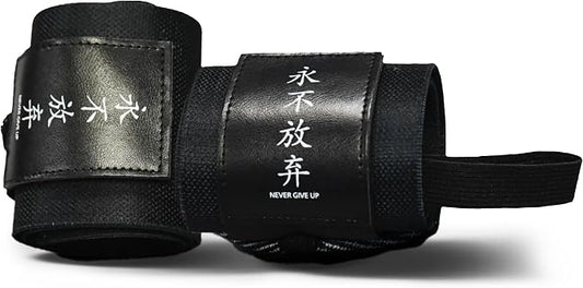 Katamu Never Give Up Premium Wrist Wraps for Weightlifting — 18 Inch | Cotton Wrist Support with Thumb Loop for Powerlifting, Bodybuilding and Bench Press, Pair