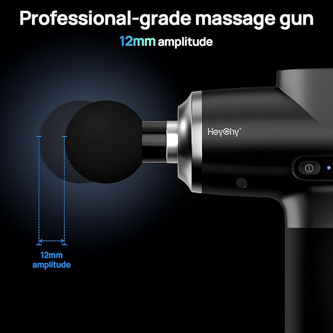 HEYCHY Percussion Massage Gun Deep Tissue with Heat, FSA Eligible, 12mm Amplitude Massager for Back Neck Relief, Quite for Home Gym Use, Athletes, Men Women, HSA Eligible