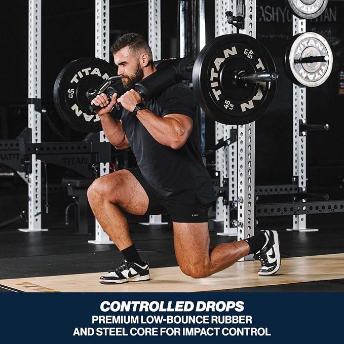 Titan Fitness Economy Series Black Olympic Bumper Plates, Durable Rubber Exterior with Steel Core, Weightlifting and Strength Training Weight Plate