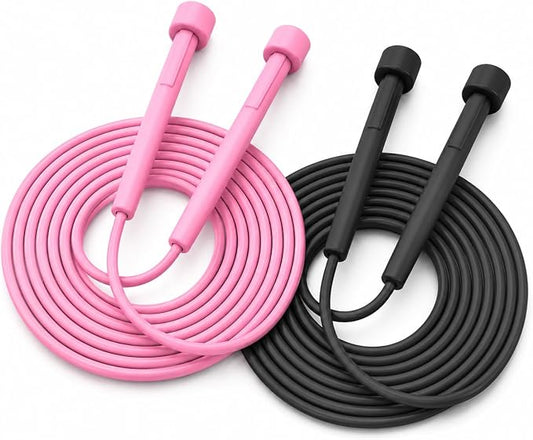 Adjustable Jump Rope for Fitness & Exercise, 2 Pack Portable Skipping Rope | for Cardio, Boxing and Weight Loss, Non Slip PVC Jumping Rope for Workout, Speed Rope for Women Men, Pink & Black