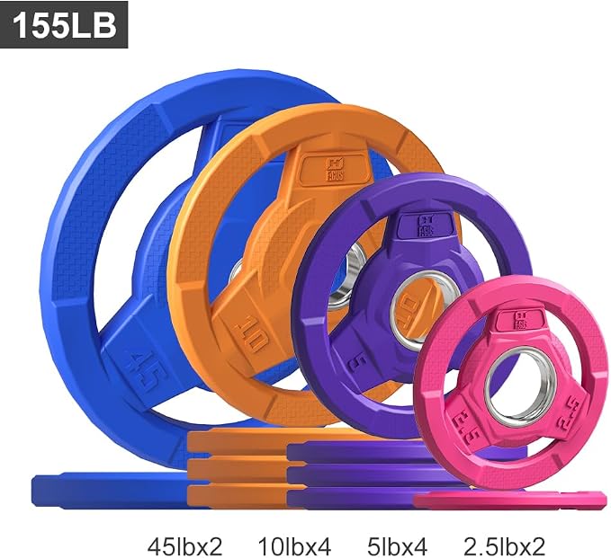 Color Coded 2-Inch Rubber Coated Olympic Grip Plate for Barbell,Solid Cast Iron Weight Plates for Strength Training, Weightlifting, Home Gym, 2.5/5/10/15/25/35/45 LB, Single and Pair