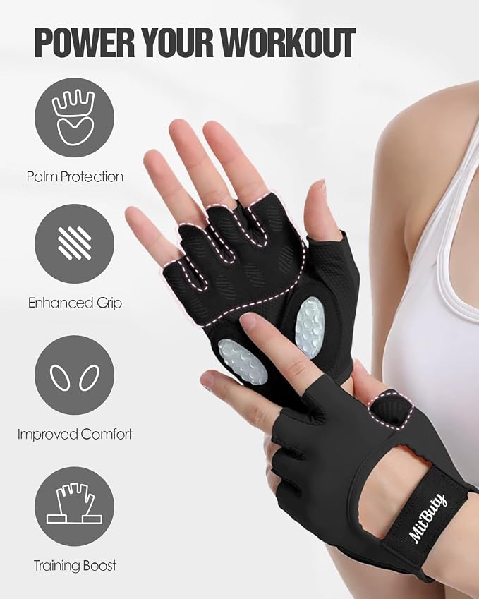 Workout Gloves for Men & Women – Fingerless Gym Gloves for Weight Lifting, Crossfit, Fitness, Exercise & Training with Silicone Grip Dots for Secure Hold & Palm Padding Protection