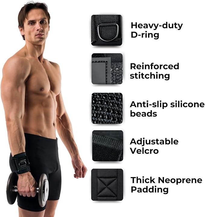 Weight Lifting Straps with D Ring - Gym Straps with D Ring | Cuffed D Rings, Padded Wrist Support, Fits All Cable Machines, Unisex, Anti Slip, Heavy Duty Weight Lifting Straps